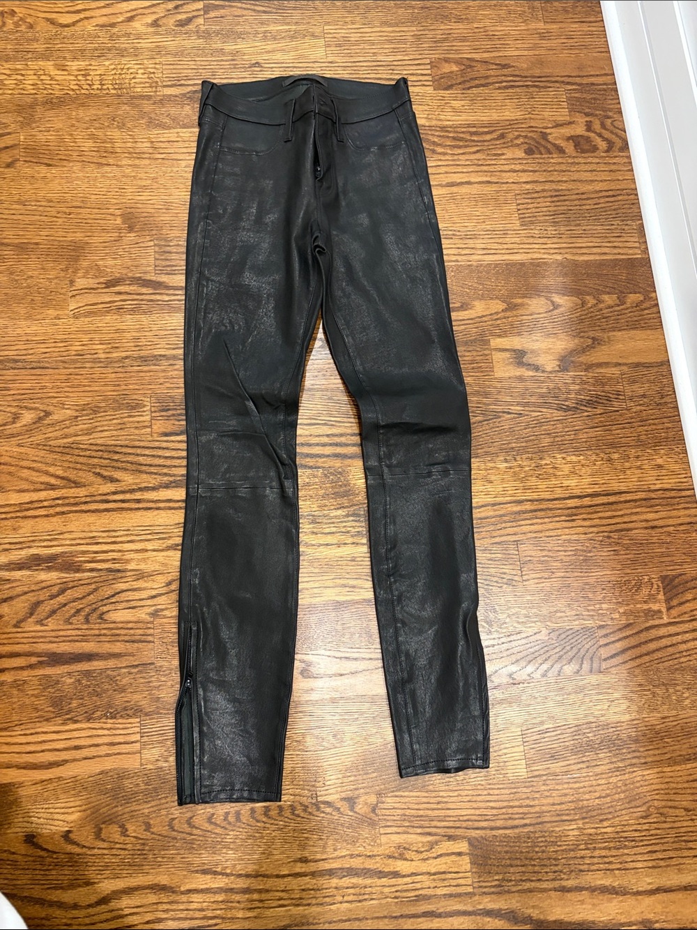 J Brand Black Skinny Faux-Leather Pants with Ankle Zips